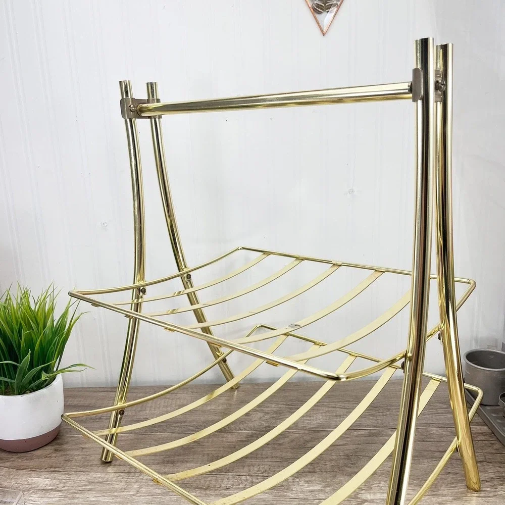 Mid-Century Brass Magazine Rack: Gold Towel Holder with Handle‎